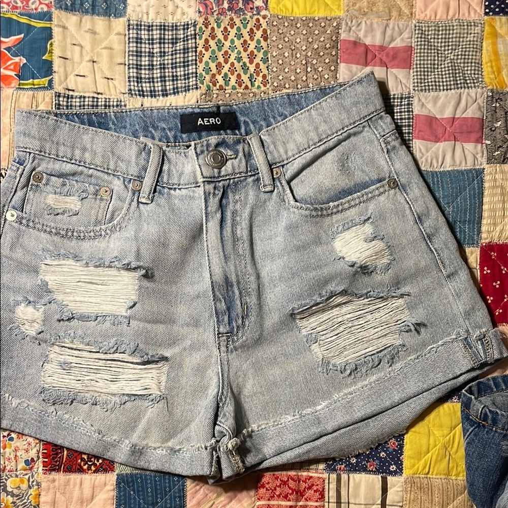 Aeropostale Distressed Light Blue Jean Shorts